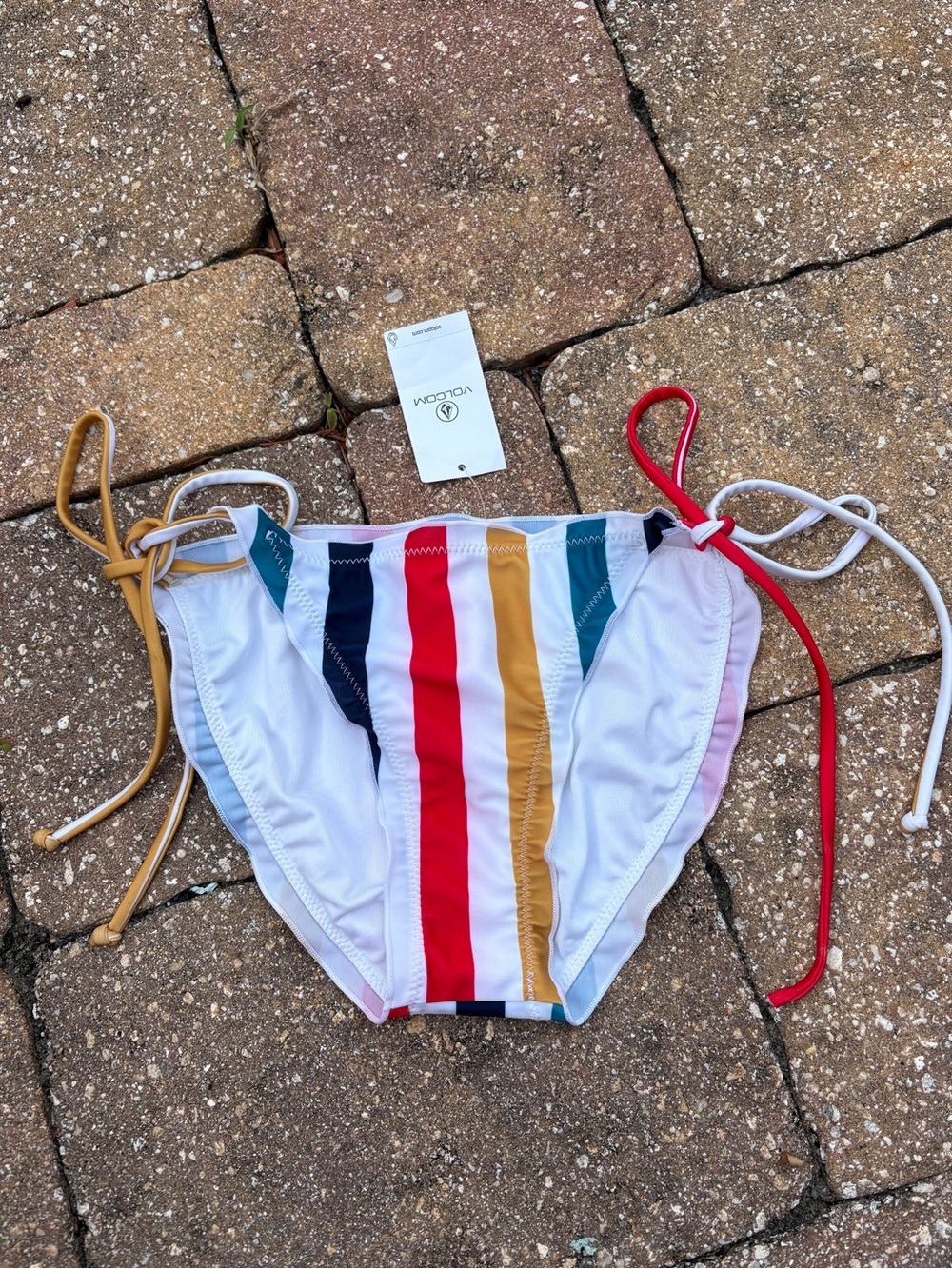 NWT Volcom Multicolor Stripe Bikini Bottoms - White, Blue, Pink, Teal